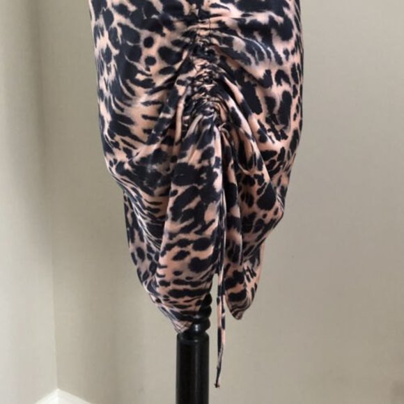 TOPSHOP Mini Slip Dress size 10 Brown Black Leopard Animal Print side cinch - Picture 6 of 10